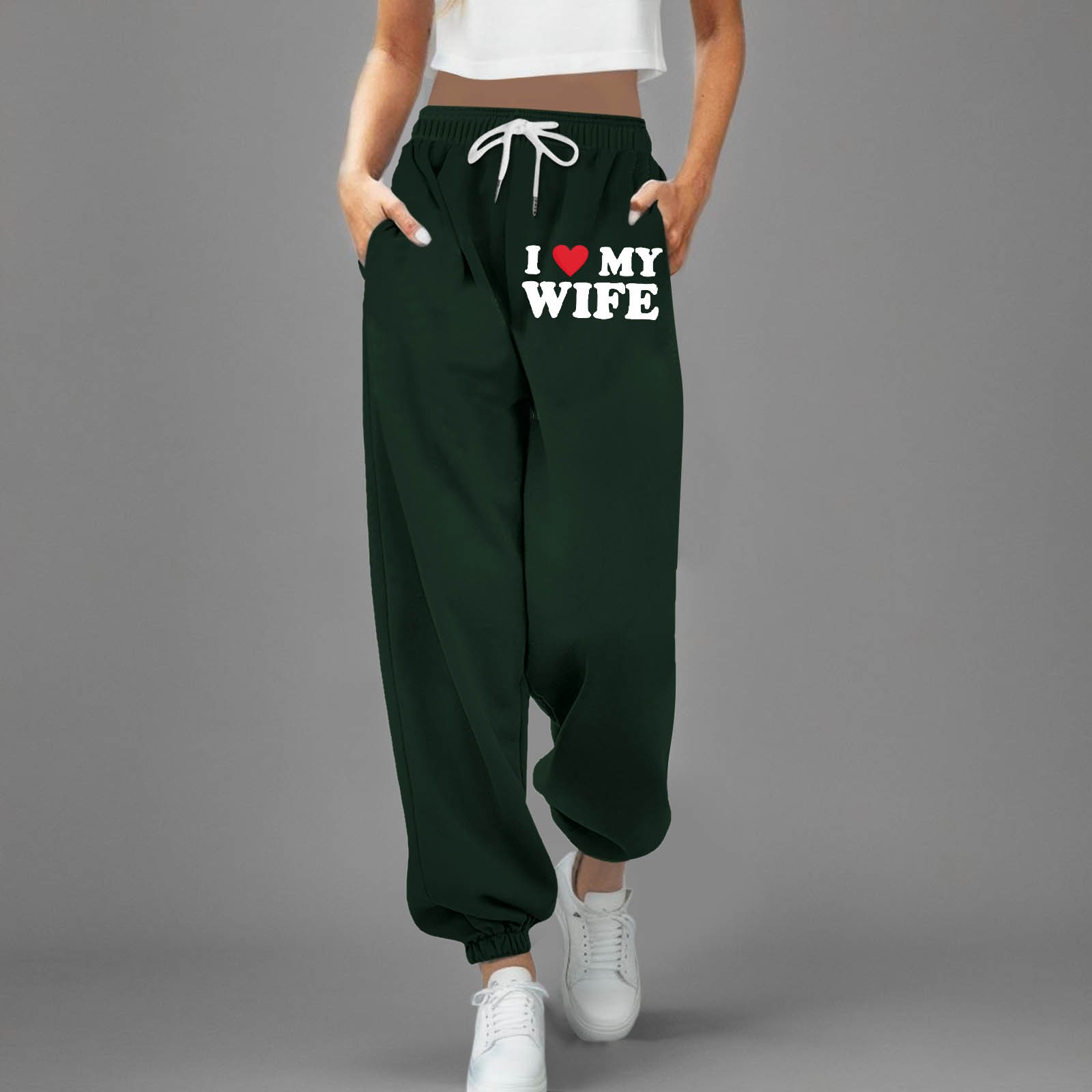 thumbnail image 2 of Pantalones de chándal anchos y rectos con forro polar para mujer - Pantalones de yoga de cintura alta con bolsillos para hacer ejercicio/uso informal (S-XXL), 2 of 4